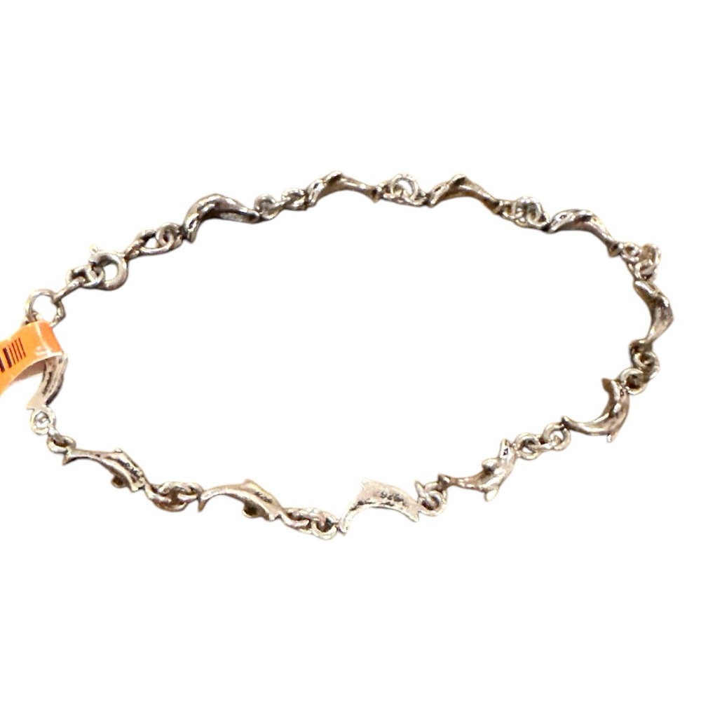PLAYFUL WHIMSICAL DOLPHIN LINK SILVER TONE BRACELET